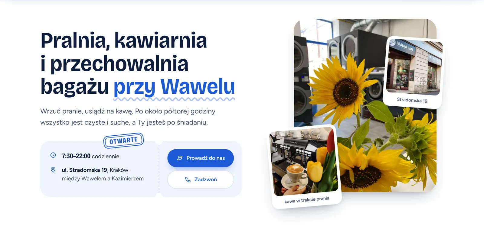 Pierwszy ekran Frania Cafe z kwitem wizyty i stemplem Otwarte