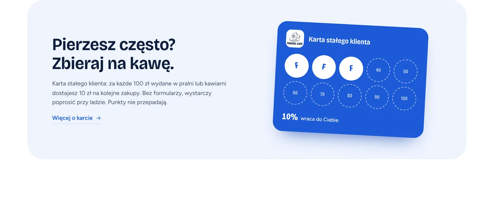 Sekcja karty stałego klienta Frania Cafe