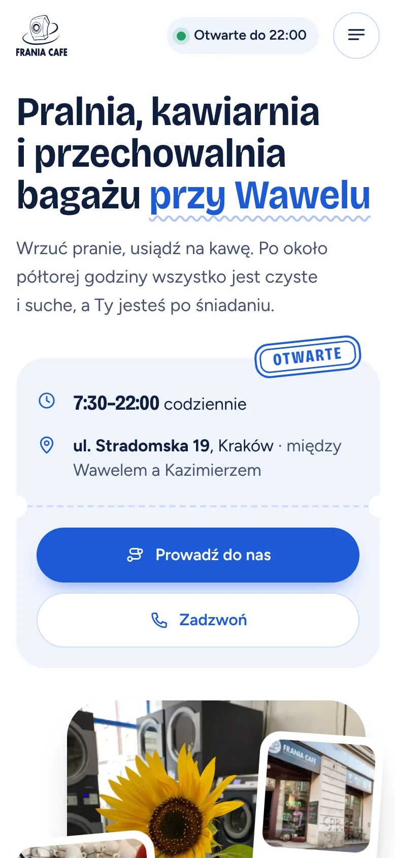 Strona Frania Cafe na telefonie z kwitem wizyty