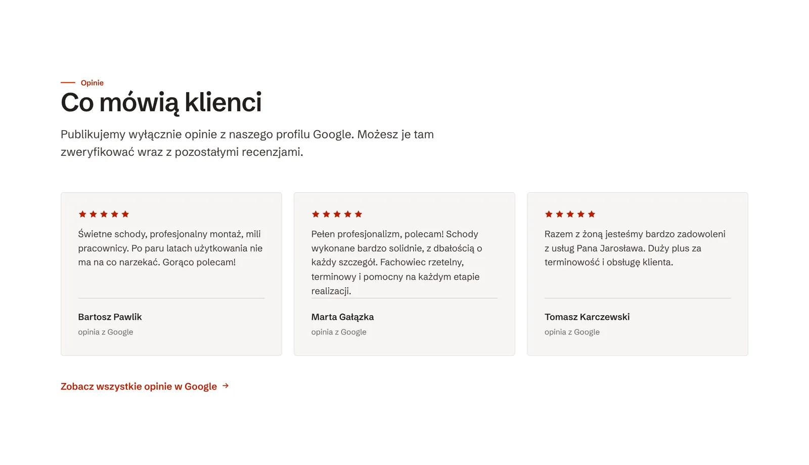 Opinie klientów z Google