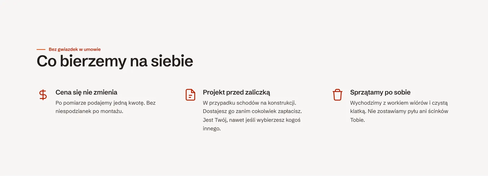 Sekcja Co bierzemy na siebie
